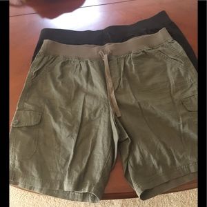 Two pairs a plus size shorts with drawstring